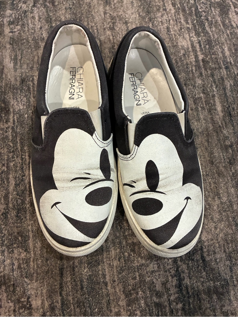 Chiara Ferragni Kids Black and White Mickey Canvas Slip-On Sneakers